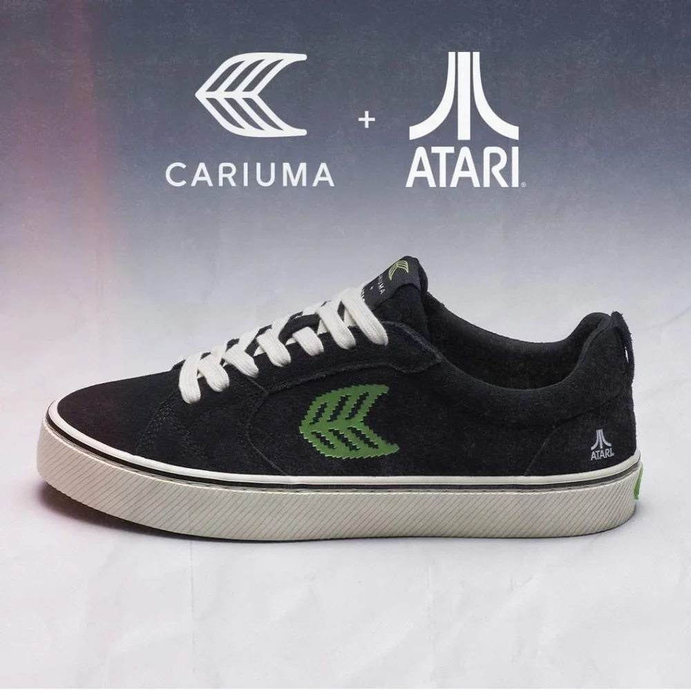 New Cariuma CATIBA PRO Skate ATARI Black Suede Green Logo Sneaker M7.5 W9
